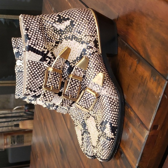 Chloe Snakeskin Ankle Boots with Gold Buckles - Picture 2 of 16